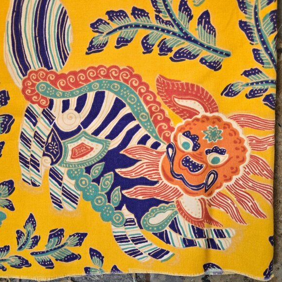 Java Jungle Yellow Asian Dragon Themed Fabric Soil & Stain Repellent Finish - Picture 7 of 12